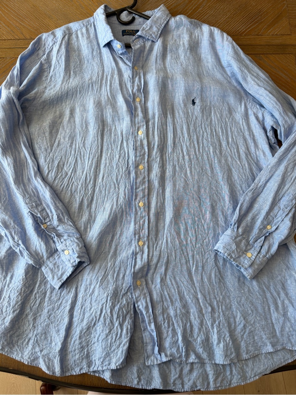 Polo Ralph Lauren 4XLT 100% Linen Shirt Blue Long Sleeve Big Tall